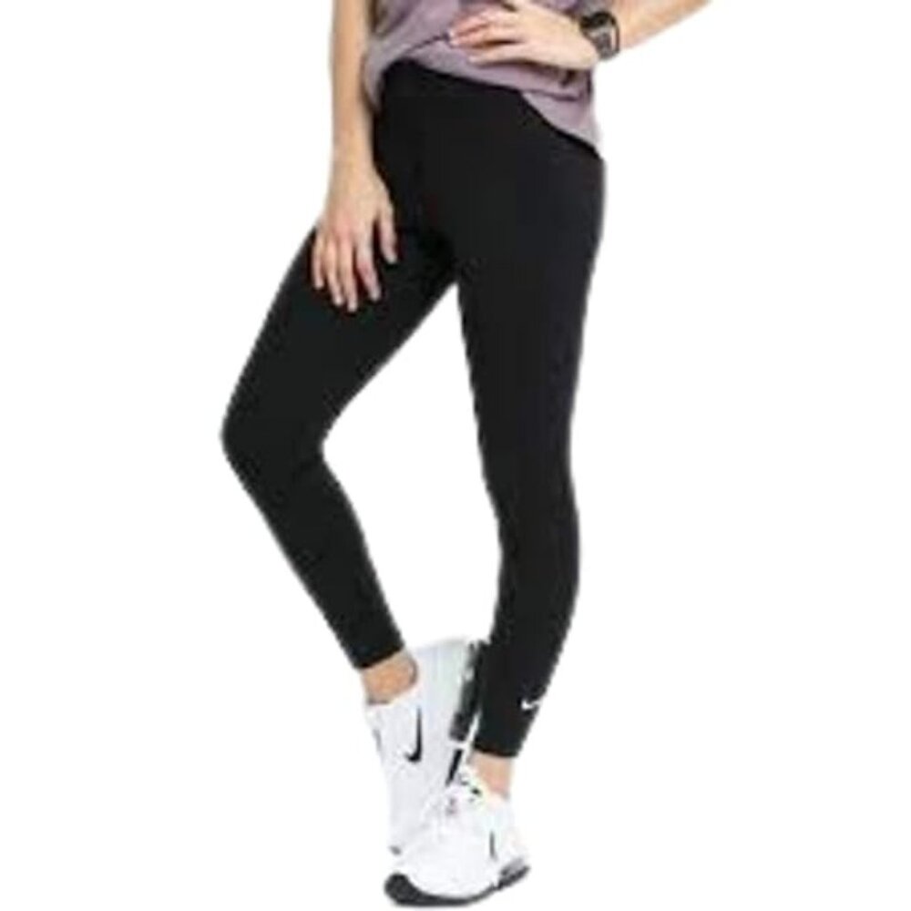 Nike Women Regular Fit Tights in Black w White Logo sz M EUC